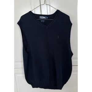 Polo Ralph Lauren Sweater Vest Mens XL Navy Blue Cotton V Neck Pullover